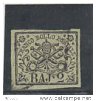 Italian States,Roman States-1852 2 Baj Olive Green Used ,signed - Kirchenstaaten