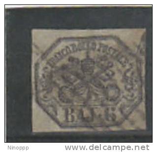 Italian States,Roman States-1852 6Baj Grey Green Used  Genuine Signed - Kerkelijke Staten