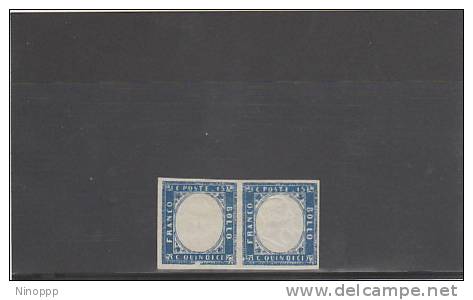 Italy-1863 15c Blue Pair With One Stamps Without Head, Signed Diena MH - Ungebraucht