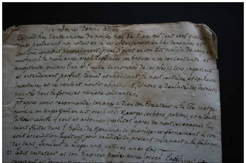 Copie Du Testament De Joseph Noiret Et Marie Anne Joseph Laffineur Gonrieux 1782 (signé Lobet Vicaire) - Historical Documents