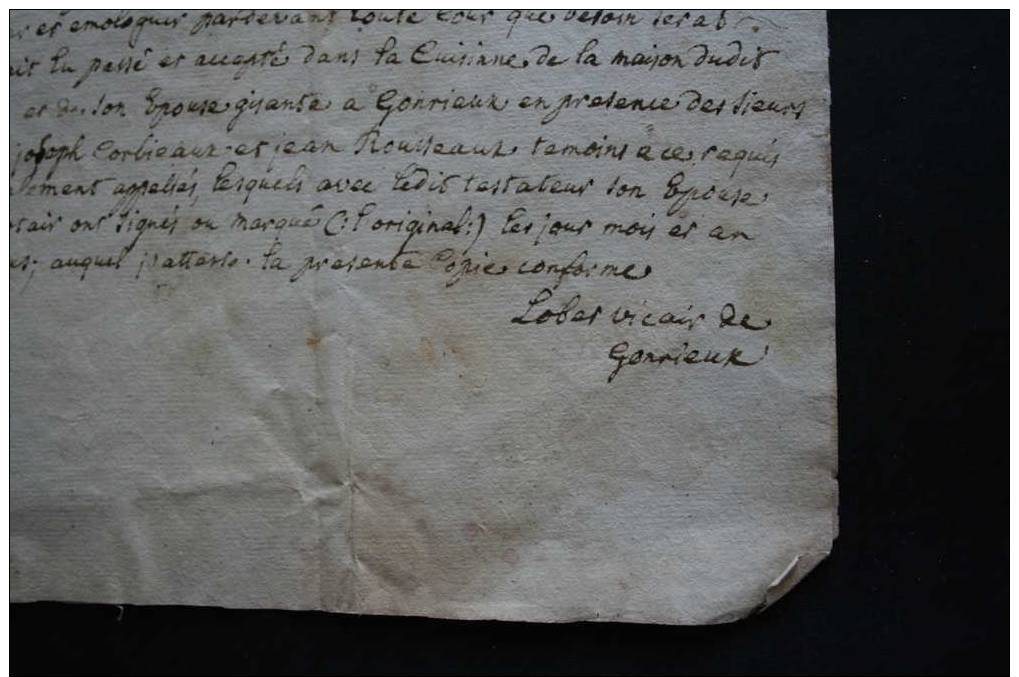 Copie Du Testament De Joseph Noiret Et Marie Anne Joseph Laffineur Gonrieux 1782 (signé Lobet Vicaire) - Historical Documents