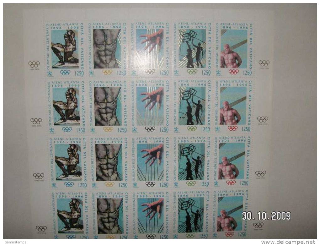 Vatican, 100th Year Modern Olympic Games,complete Sheet Of 4 Sets-MNH- SKRILL PAYEMENT ONLY - Unused Stamps