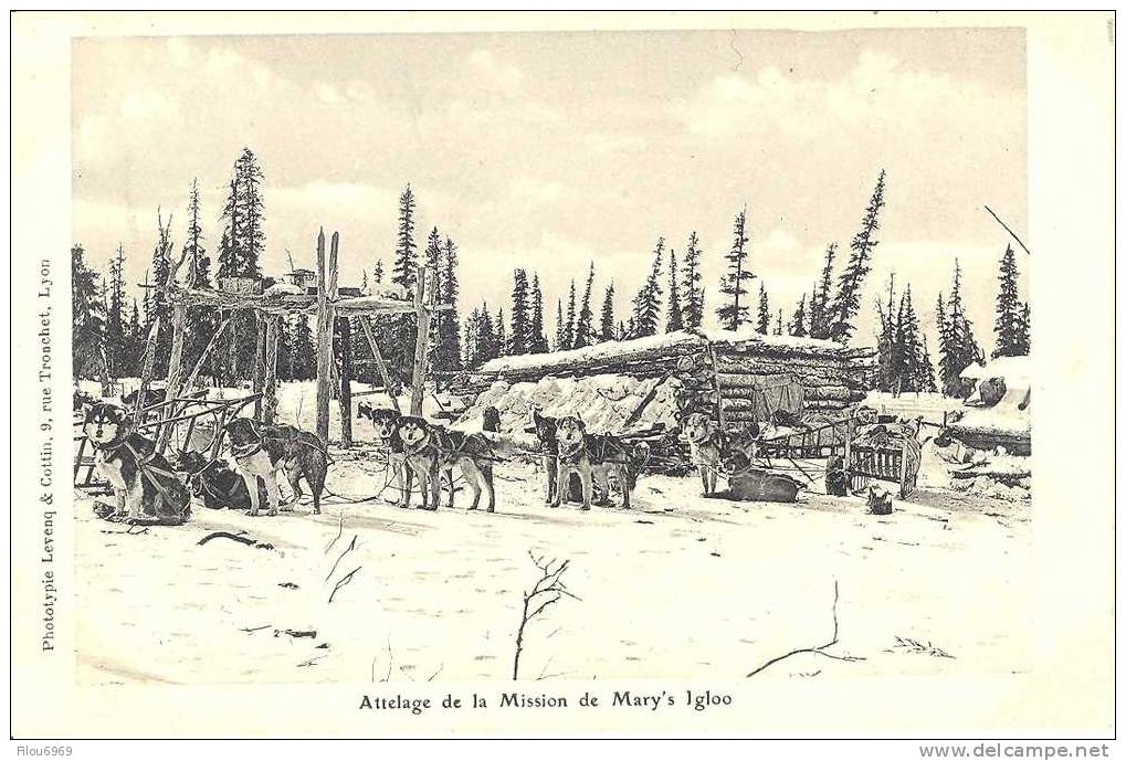 RARE CARTE POSTALE    ALASKA MISSION DE MARY'S  IGLOO   1920   ATTELAGE DE LA MISSION - Autres & Non Classés