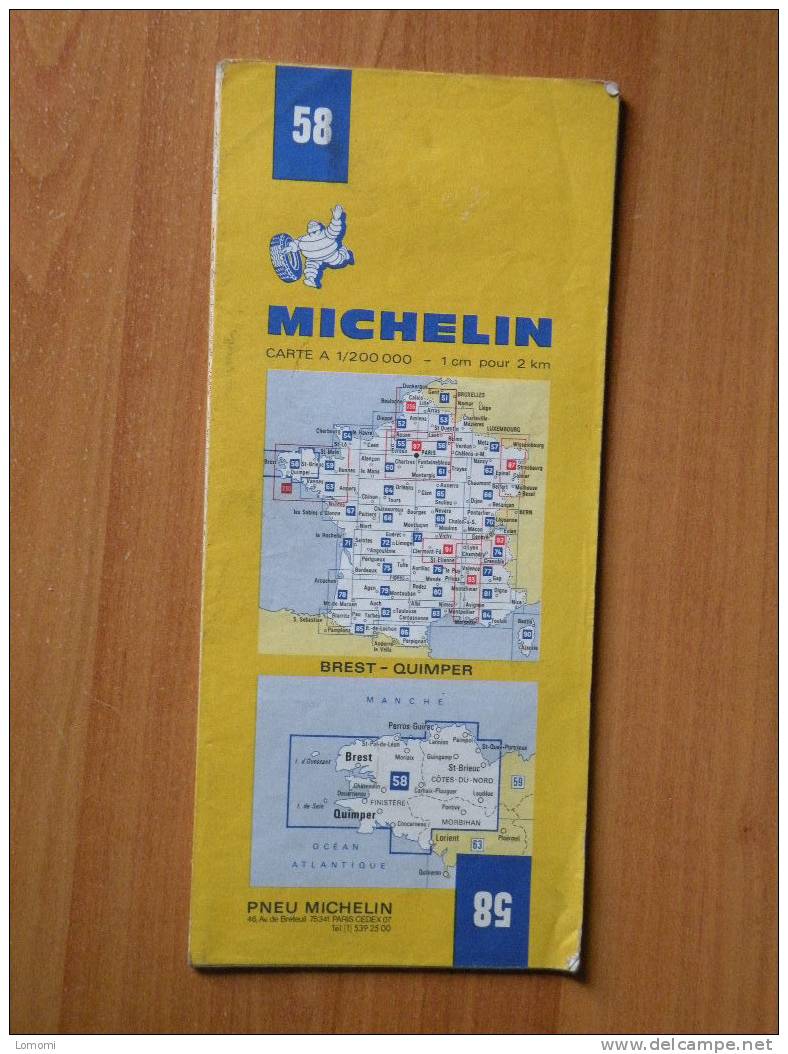 Carte Routière Michelin N° 58 -  Brest - Quimper  - 1978  Trés Bon état - Other & Unclassified