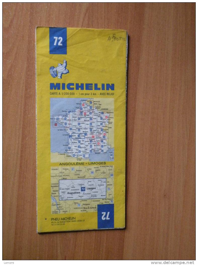 *Carte Routière Michelin N° 72 - Angoulême - Limoges - 1978   Bon état - Cartes Routières