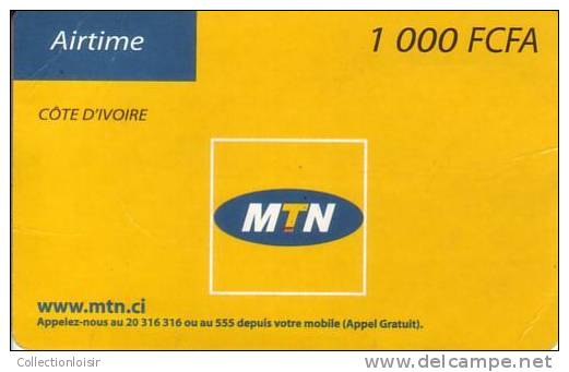 CARTE  TELEPHONIQUE  AIRTIME 1.000  FRANCS  COTE  D'IVOIRE   MTN - Côte D'Ivoire