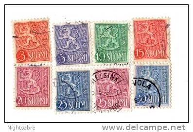 Finland 8 Different Definitives Used - 1954 (2486) - Used Stamps