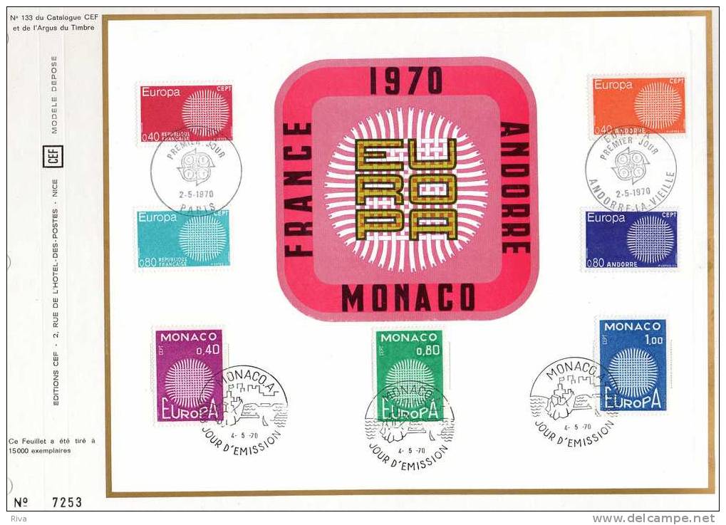 Feuillet CEF EUROPA En 1° Jour  France  Monaco Andorre De 1970 - Other & Unclassified