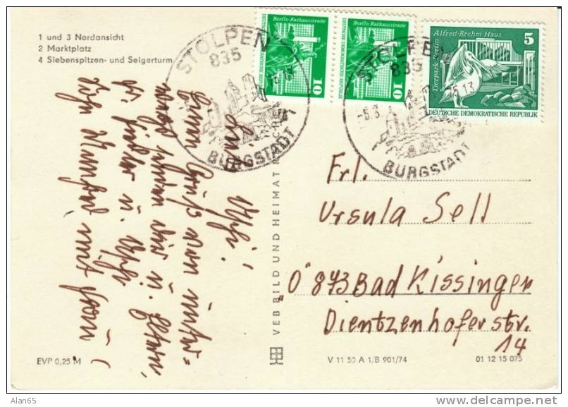 Stolpen (Saxony) Germany, Market Place Square, Spires, C1970s Vintage East Germany Postcard - Stolpen