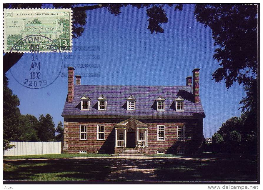 CARTE-MAXIMUM ETATS-UNIS N° Yvert 644 - N° US 1108 (Gunston Hall)  Obl  14.8.92 - Cartes-Maximum (CM)