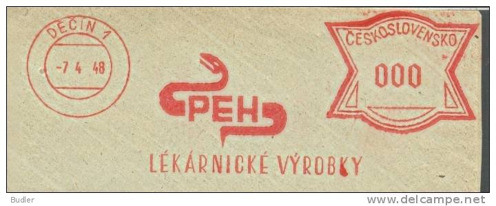 CESKOSLOVENSKO : 1948 : Red Postal Metermark On Fragment *SPECIMEN* : SLANG,SERPENT,SNAKE,REPTIEL,REPTILE, - Schlangen