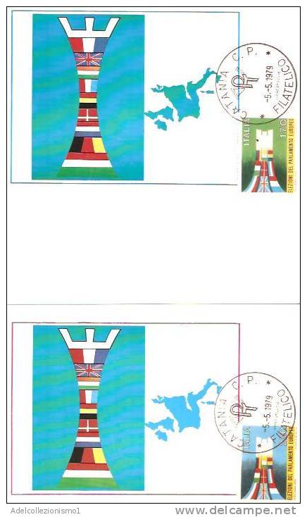 33307)n°2 Cartoline Illustratorie Elezioni Parlamento Europeo Con 170£ E 220£ + Annullo - Nuove - Ereignisse