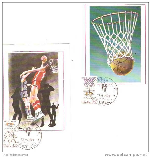 33309)n°2 Cartoline Illustratorie XXI° Camp. Europeo Pallacanestro Maschile Con 120£ E 80£ + Annullo - Nuova - Basketbal