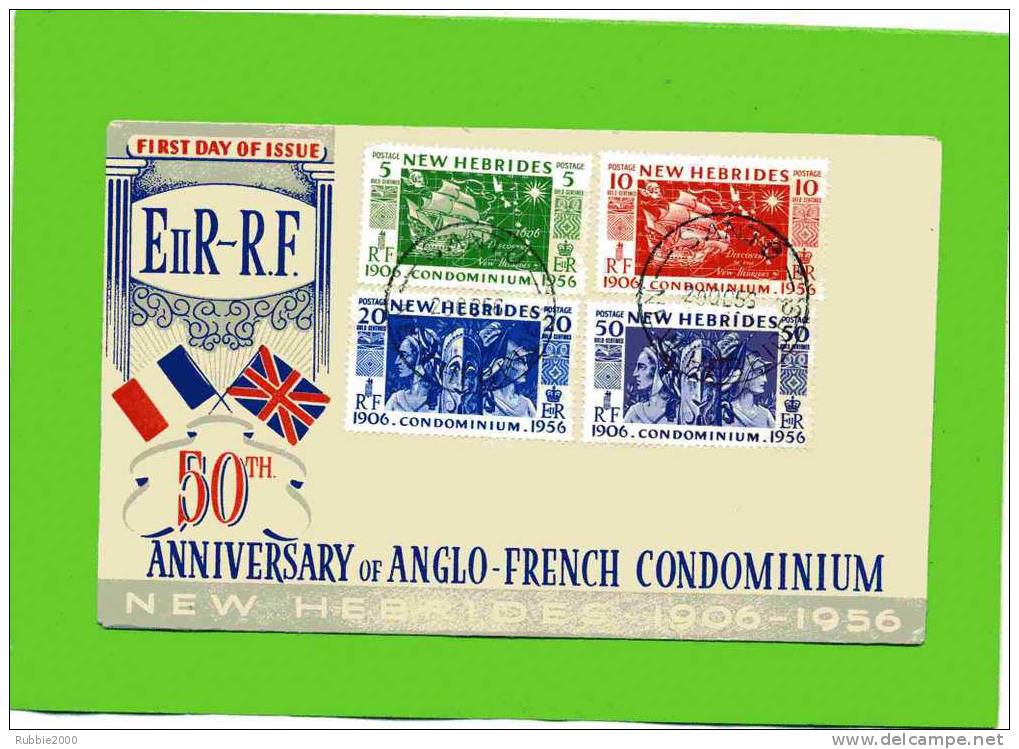 VANUATU III NEW HEBRIDES NOUVELLES HEBRIDES ANNIVERSARY OF ANGLO FRENCH CONDOMONIUM 1906 1956 FIRST DAY OF ISSUE - Vanuatu (1980-...)
