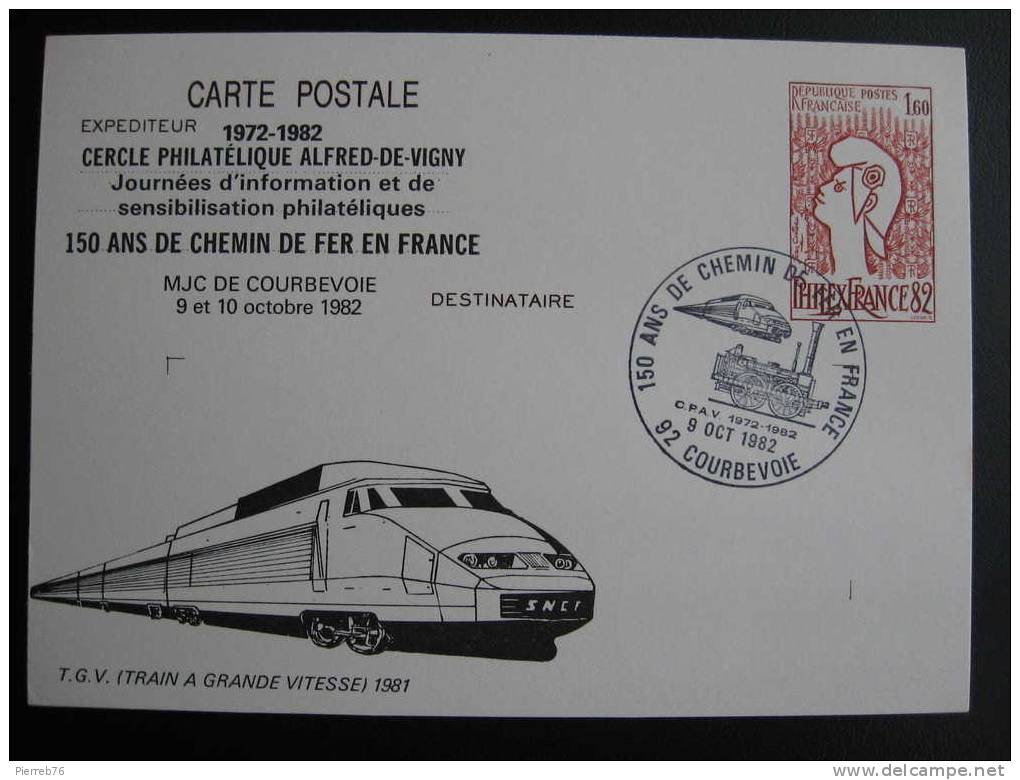 France 2 Entiers Repiqués   Octobre 1982  150 Ans De Chemin De Fer En France - Overprinter Postcards (before 1995)