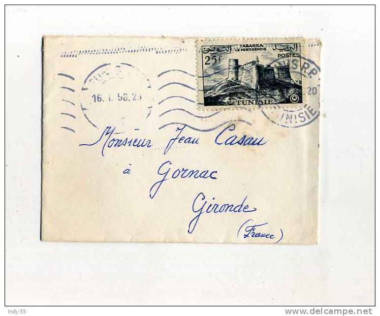 - FRANCE TUNISIE . PETITE ENVELOPPE DE TUNISIE 1956 POUR LA METROPOLE - Lettres & Documents