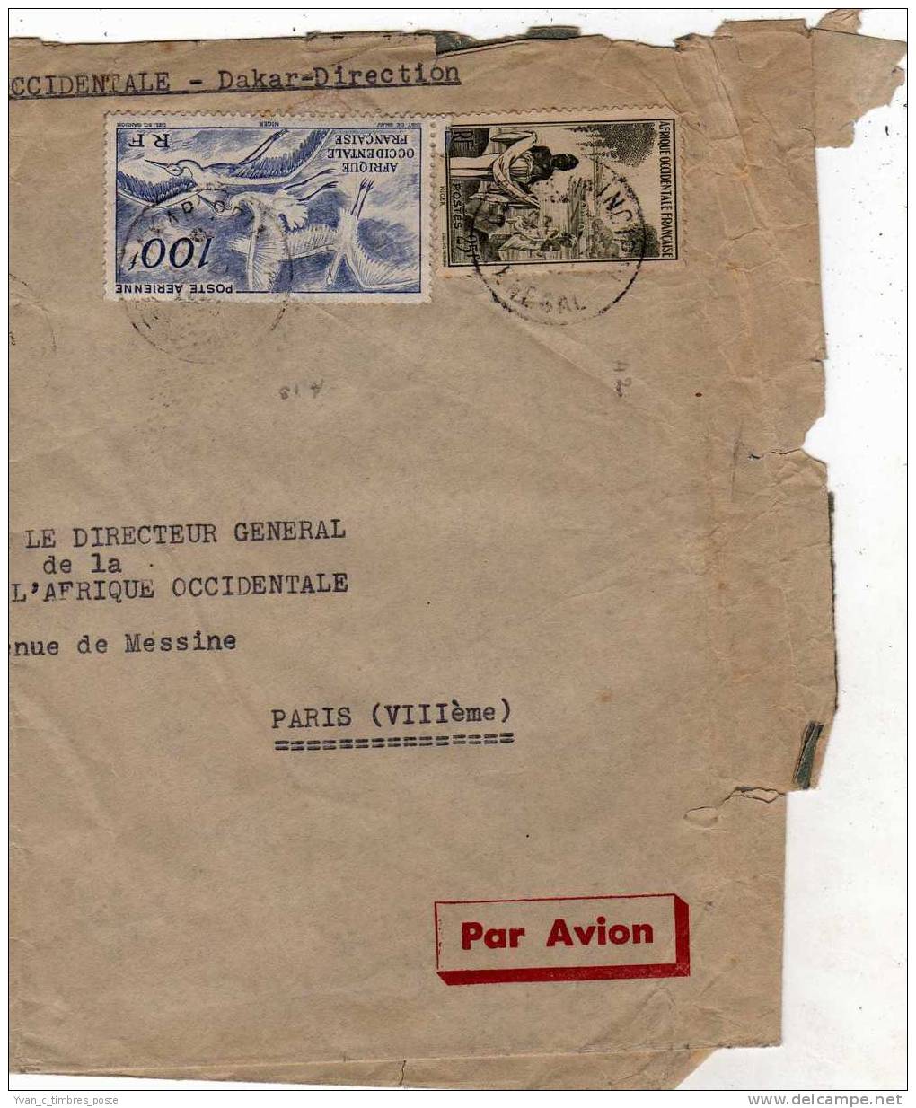 FRANCE COLONIES A.O.F. LETTRE Affranchissement Lavandières Du Niger Et Cigognes En Vol - Briefe U. Dokumente
