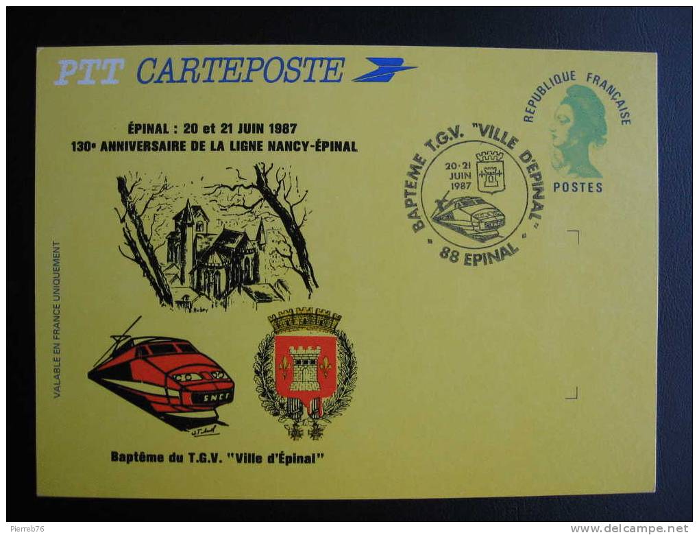 France 3 Entiers Repiqués Baptêmes De TGV - Overprinter Postcards (before 1995)