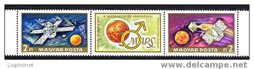 HONGRIE 1972, CONQUETE DE MARS, 1 Bande 2 Valeurs + 1 Vignettes. R325b - Europa