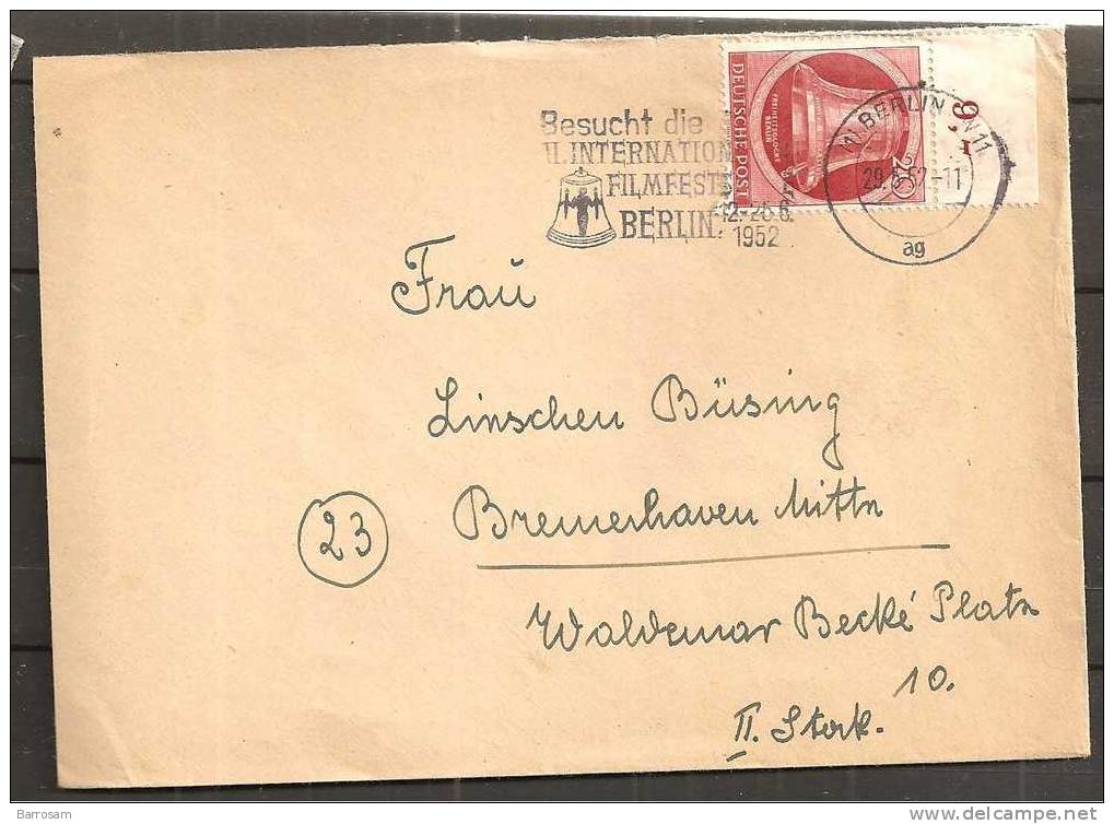 Berlin1952: Michel84 Cover (EF)20pfg.(single Franking) - Covers & Documents