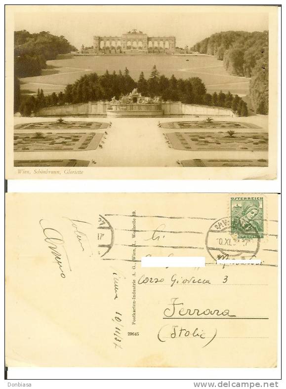 Wien: Schonbrunn, Gloriette. Postcard Travelled To Italy 10/11/1937 - Schönbrunn Palace