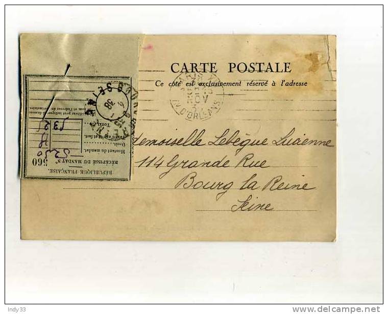 - FRANCE ENTIERS POSTAUX . CARTE POSTALE A. FAYARD & Cie .AVEC 2 RECEPISSES DE MANDATS  1938 - Overprinter Postcards (before 1995)