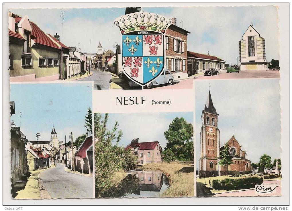 Nesle (80) : 6 Vues Dont La Gare, Moulin Et Rues En 1964 (animée). - Nesle