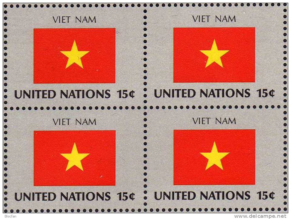 Flagge Vietnam 1980 UNO New York 351, 4-Block + Kleinbogen ** 5€ - Vietnam