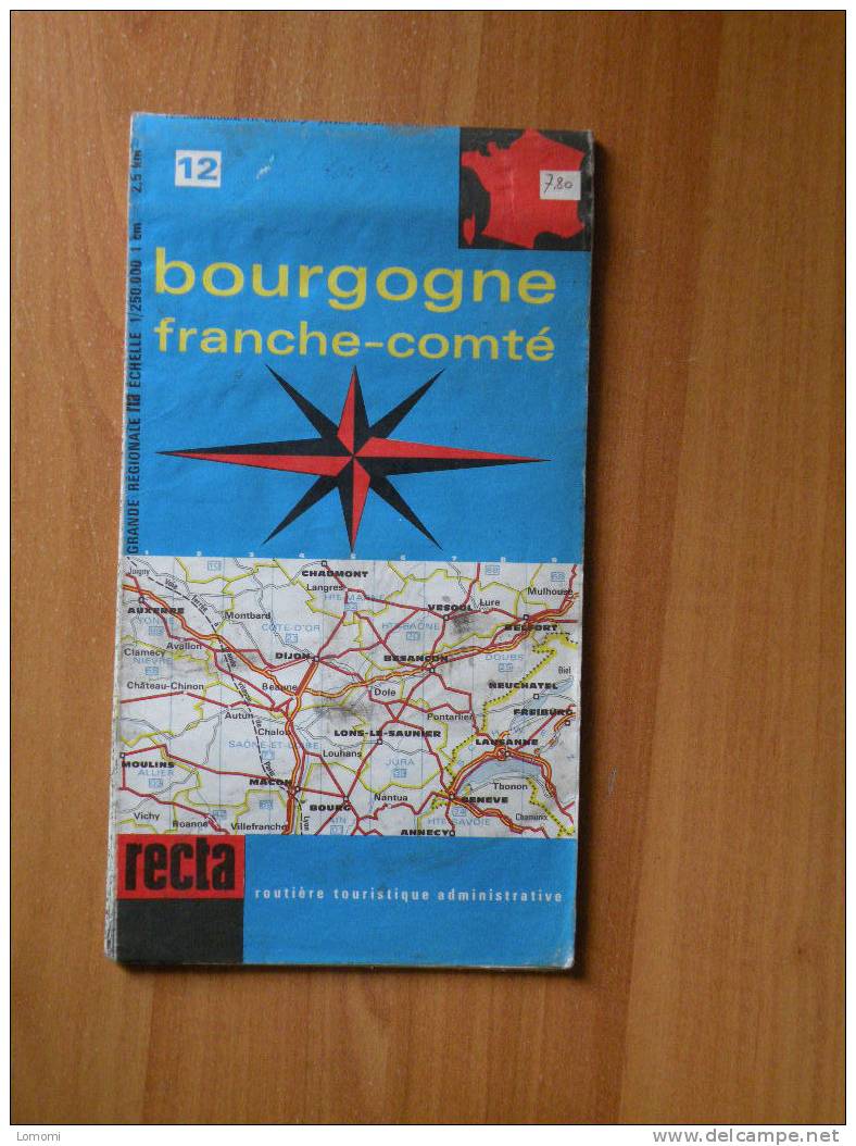 *Carte Routière Recta N° 12 -  Bourgogne Franche Comté -  Année ....?  Bon état - Cartes Routières