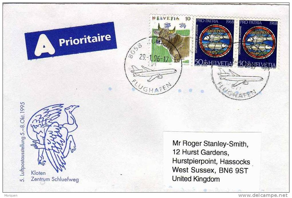 Carta Aerea ZURICH (suiza) 1996. Flughafen. Pro Patria - Briefe U. Dokumente
