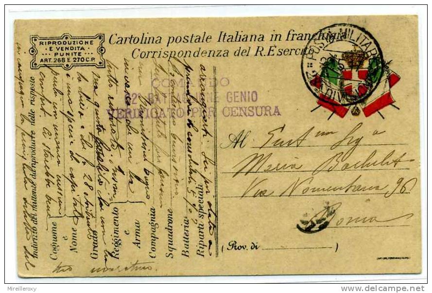 CARTE DE FRANCHISE MILITAIRE / ITALIE 1917 / CENSURE 62 BATTAGLIONE GENIO - Guerre Mondiale (Première)