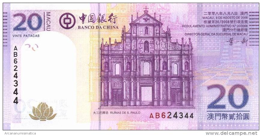 MACAU  (BANCO DE CHINA)   20  PATACAS    2008  (2009)  SC/UNC/PLANCHA      DL-6772 - Andere - Azië