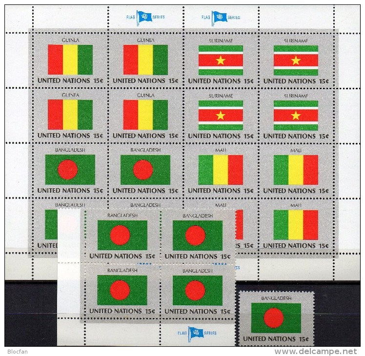 Flagge Bangladesch 1980 UNO New York 354, 4-Block+Kleinbogen ** 5€ Hoja Bloc M/s United Nation Flags Sheet Bf BANGLADESH - Other & Unclassified