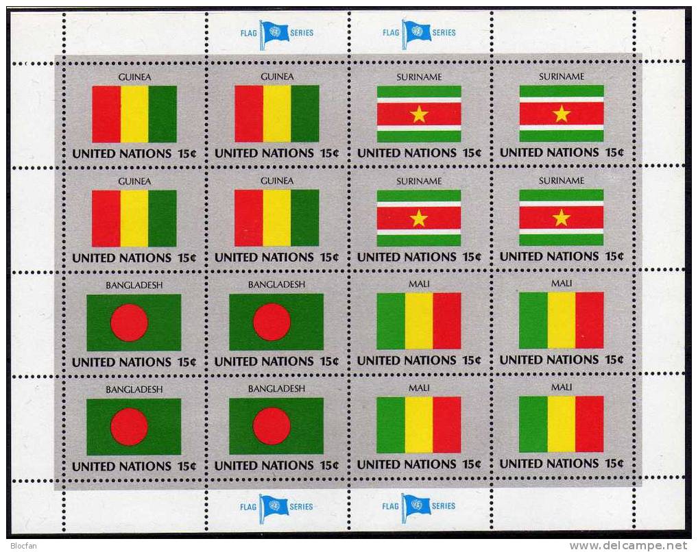 Flagge Bangladesch 1980 UNO New York 354, 4-Block+Kleinbogen ** 5€ Hoja Bloc M/s United Nation Flags Sheet Bf BANGLADESH - Andere & Zonder Classificatie