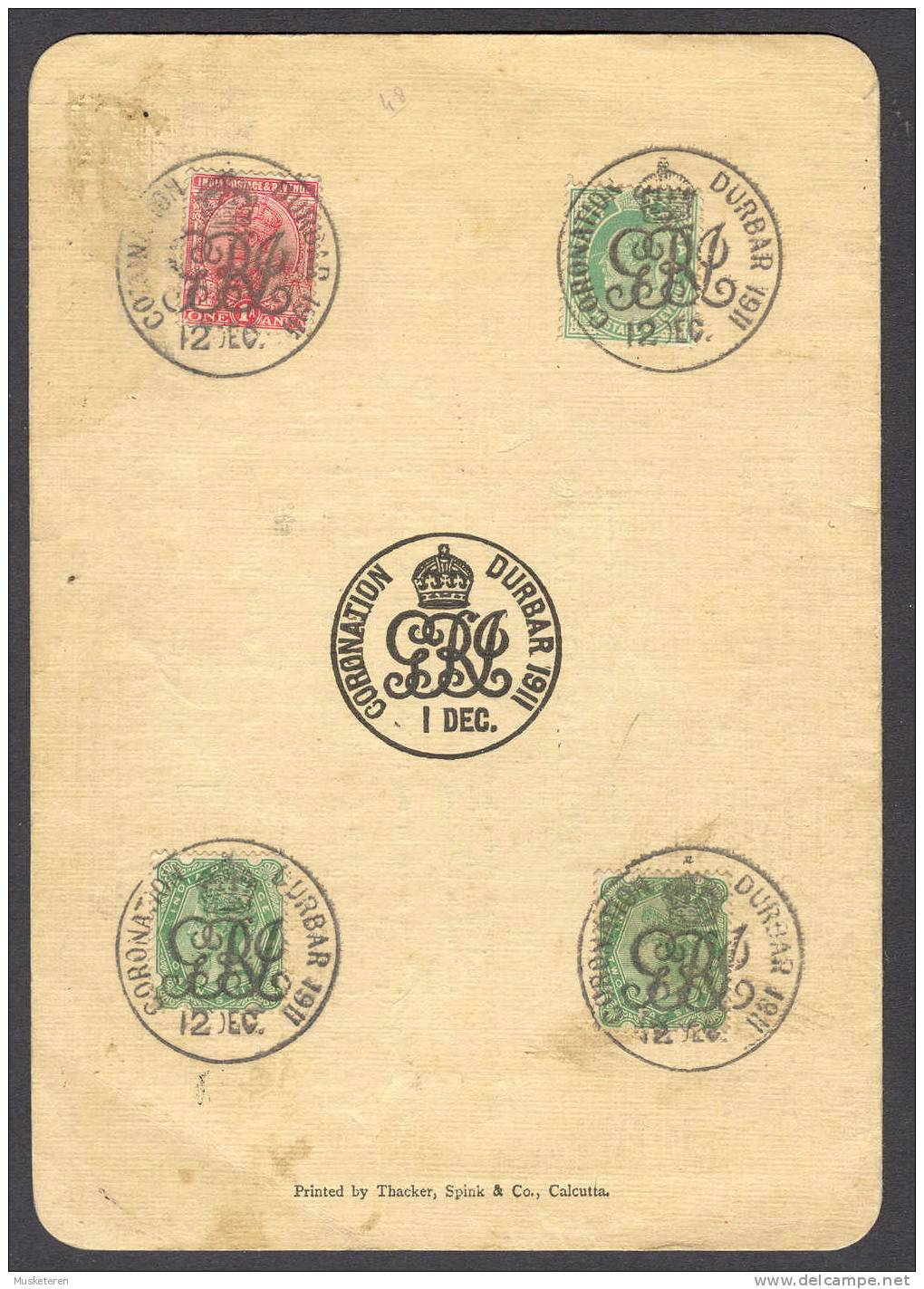 British India 1911 King George V Durbar Coronation Central Post Office 1911 Cancel Card VERY SCARCE !! - 1911-35  George V