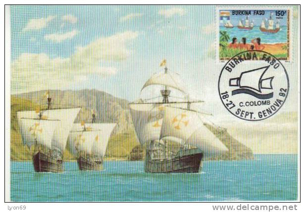 CM DECOUVERTE DE L´AMERIQUE  BATEAU CHRITOPHE COLOMB   1992 - Burkina Faso (1984-...)