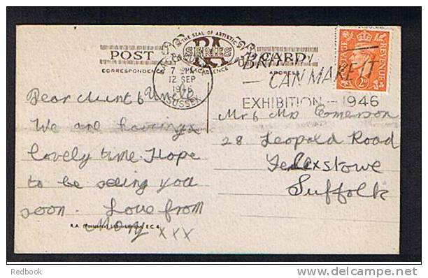 1946 Postcard Eastbourn Beach Sussex With Good "Britain Can Make It Exhibition" Slogan Postmark -  Ref 496 - Postmark Collection