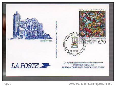 Souvenir De La Poste CAD Périgueux 16-12-1994 - Fac Similé Vitrail Cathédrale Du Mans Légende Saint Etienne Tp 2859 - Pseudo-entiers Officiels