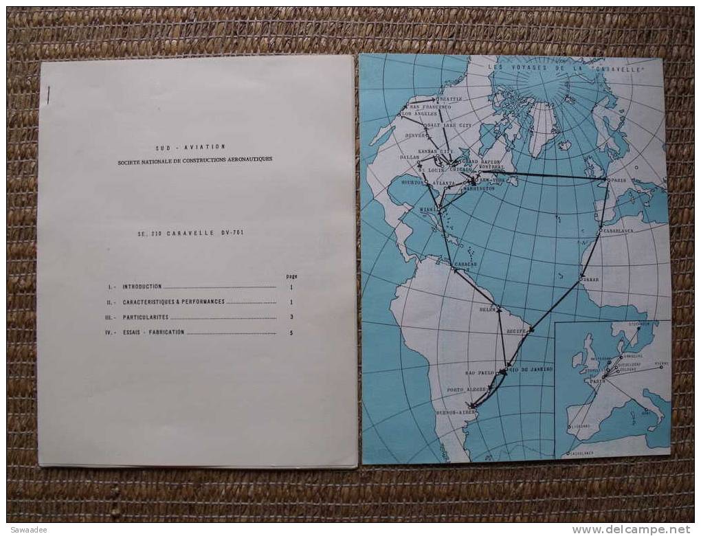 POCHETTE DOCUMENT - SERVICES D´INFORMATIONS DE SUD AVIATION - CARAVELLLE - PHOTOS - DOSSIER TECHNIQUE - CARTE - ANNEE 50 - Manuels