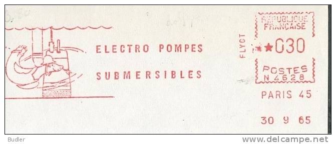 FRANCE : 1965 : Red Postal Metermark On Fragment : DOLFIJN,DAUPHIN,DOLPHIN,POMP,PUMP,##FLYGT##, - Dolphins