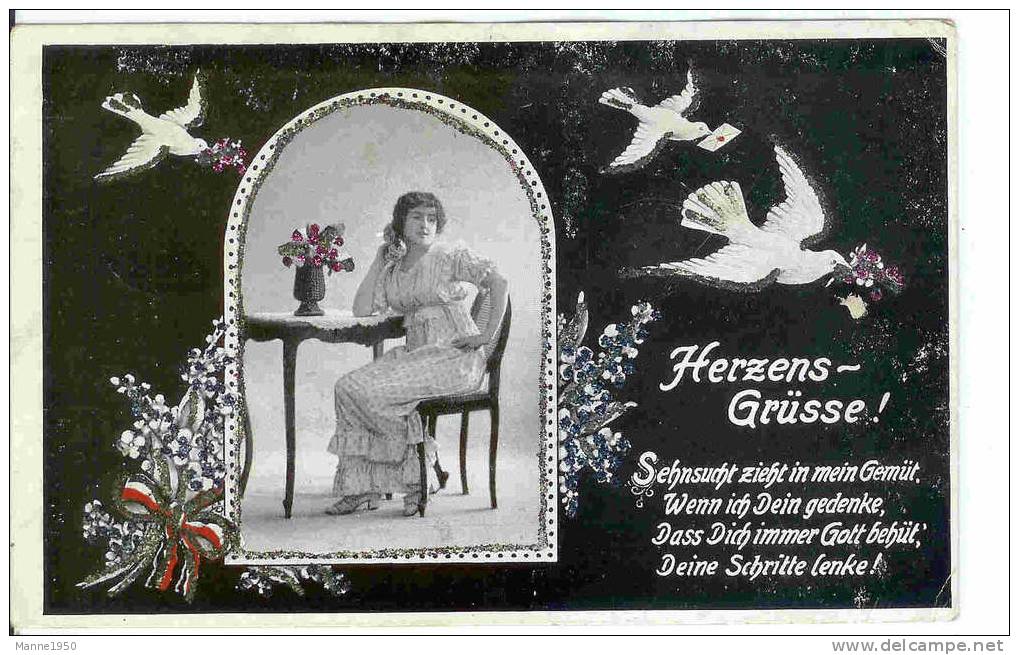 Feldpostkarte 1917 - Herzens-Grüsse - Kleinformat (566) - Patriotiques