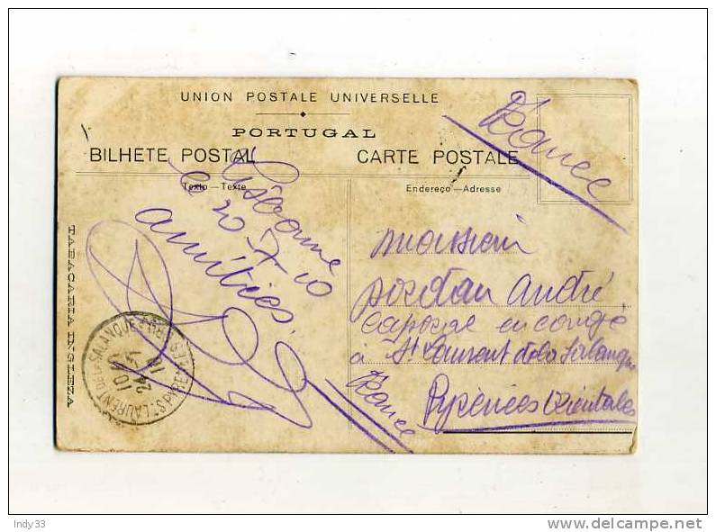 - PORTUGAL 1910 . AFFRANCHISSEMENT SIMPLE  SUR CPA DE 1910 POUR LA FRANCE . - Covers & Documents