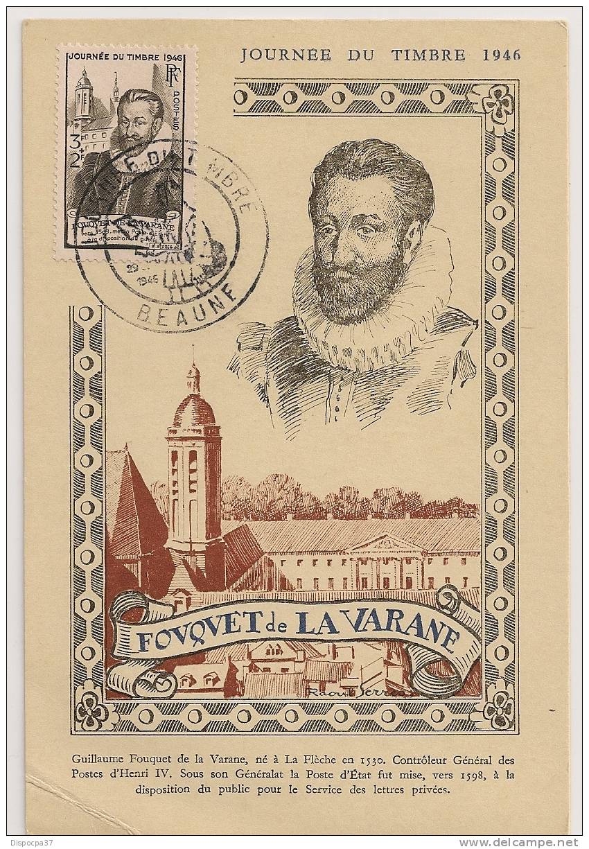 CARTE 1er JOUR" JOURNEE DU TIMBRE" FOUQUET DE LA VARANE - 29 JUIN 1946-BEAUNE - Zonder Classificatie