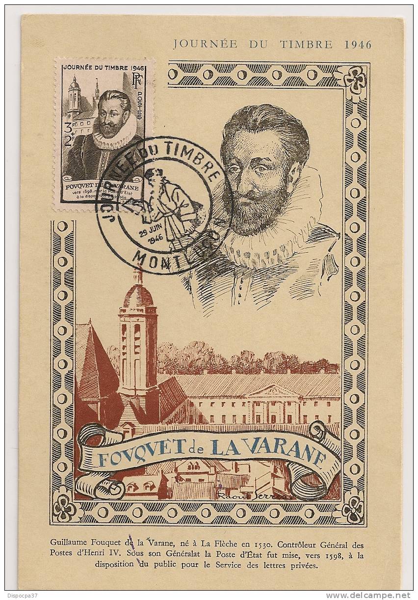 CARTE 1er JOUR" JOURNEE DU TIMBRE" FOUQUET DE LA VARANE - 29 JUIN 1946-MONTLUCON - Non Classés