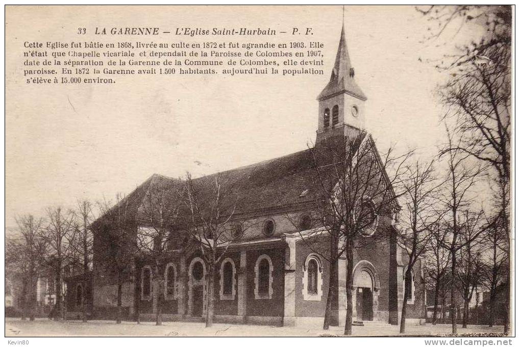 92 LA GARENNE L'Eglise Saint Hurbain - La Garenne Colombes