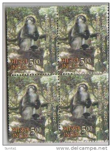 Monkey, Block Of 4 Stamps,india, - Singes