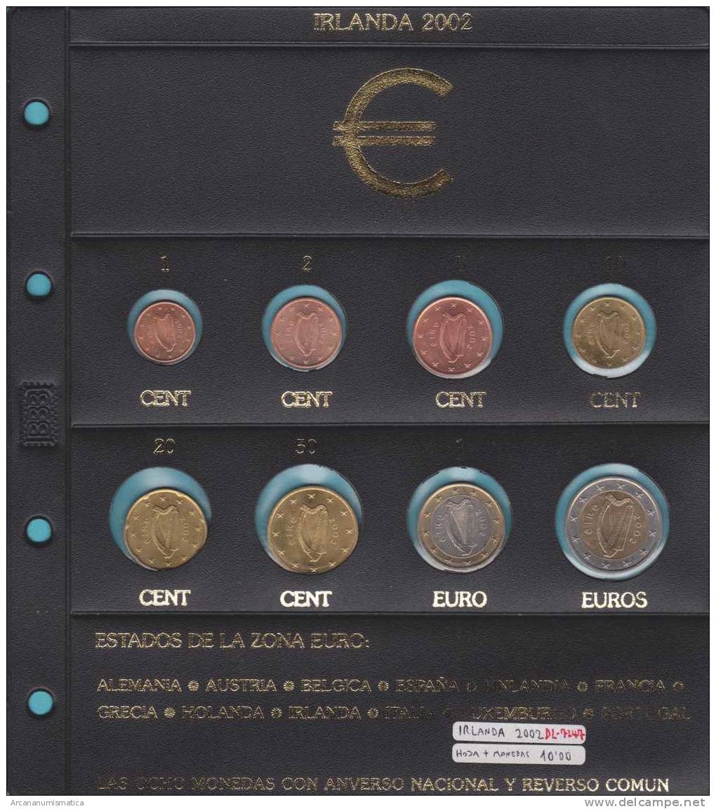 IRLANDA  /  EIRE   8 MONEDAS /COINS  (Hoja + Monedas) 2.002 / 2002 €UROS   DL-7247 - Irlanda