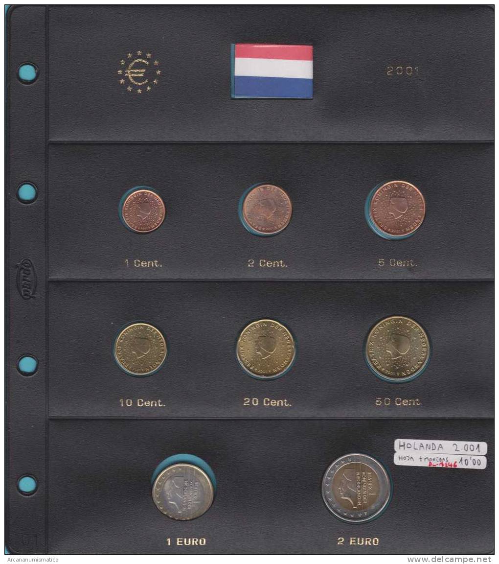 HOLANDA  8 MONEDAS /COINS  (Hoja + Monedas) 2.001 / 2001 €UROS   DL-7246 - Paesi Bassi