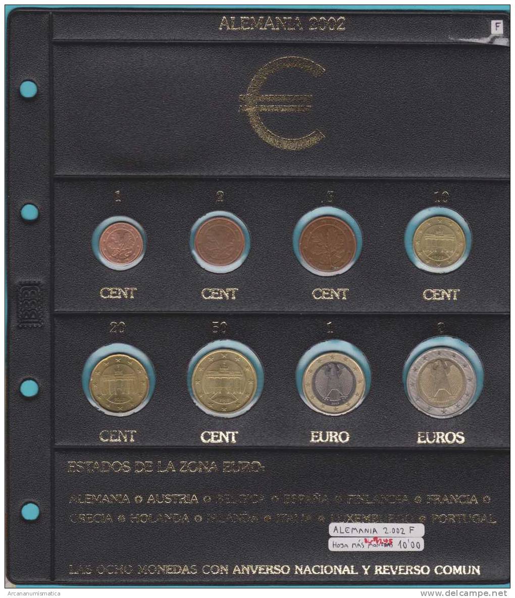 ALEMANIA  8 MONEDAS /COINS  (Hoja + Monedas) 2.002 / 2002    F      €UROS   DL-7245 - Germany