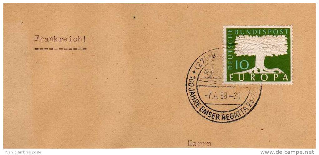 ALLEMAGNE TIMBRE OBLITERE SUR FRAGMENT EUROPA 1958 - Storia Postale